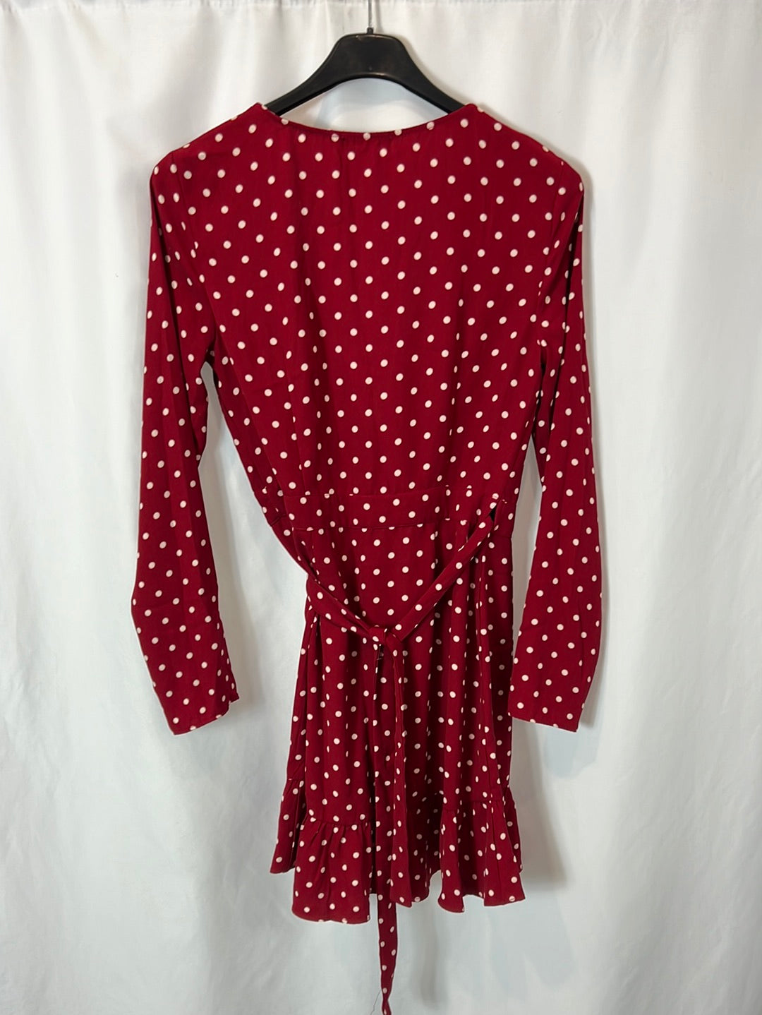 BERSHKA. Burgundy polka dot Ts dress