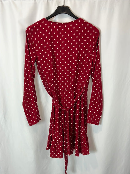 BERSHKA. Burgundy polka dot Ts dress