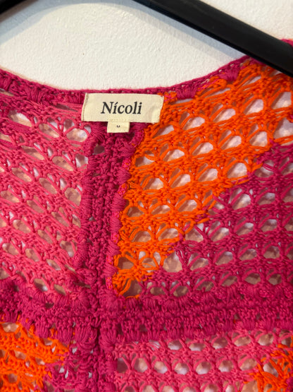 NICOLI. Kimino largo crochet bicolor