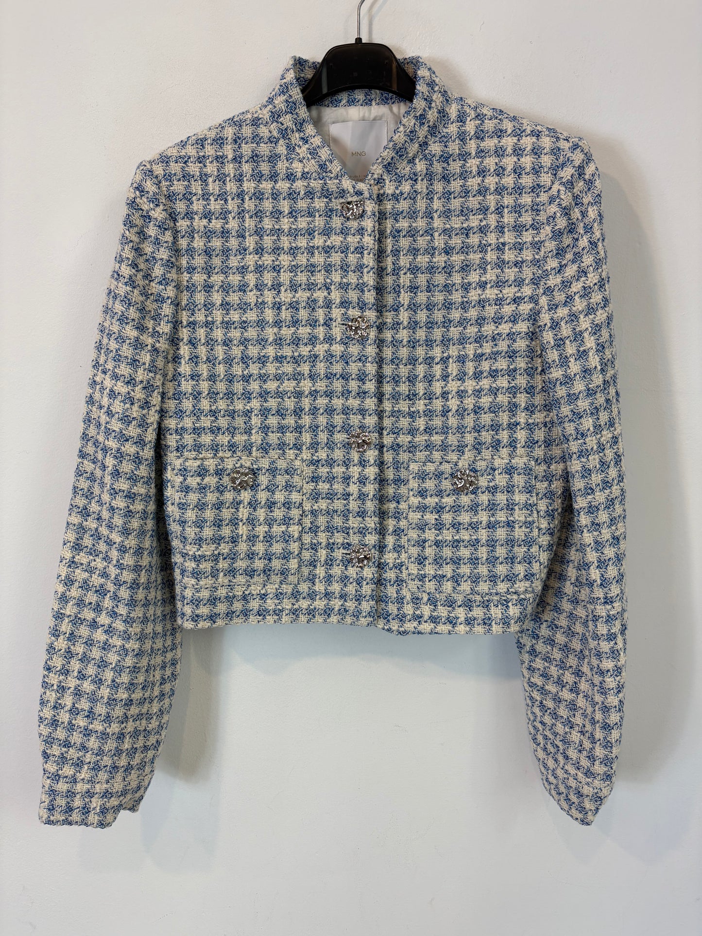 MANGO. Chaqueta tweed azul y blanco. T S