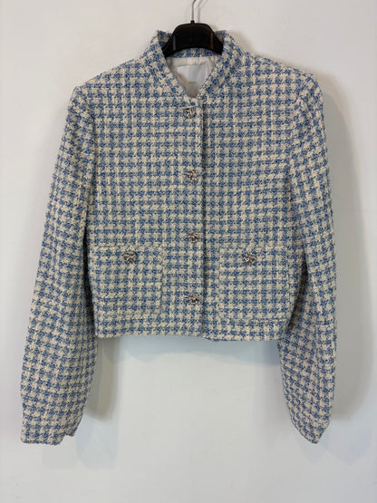 MANGO. Chaqueta tweed azul y blanco. T S