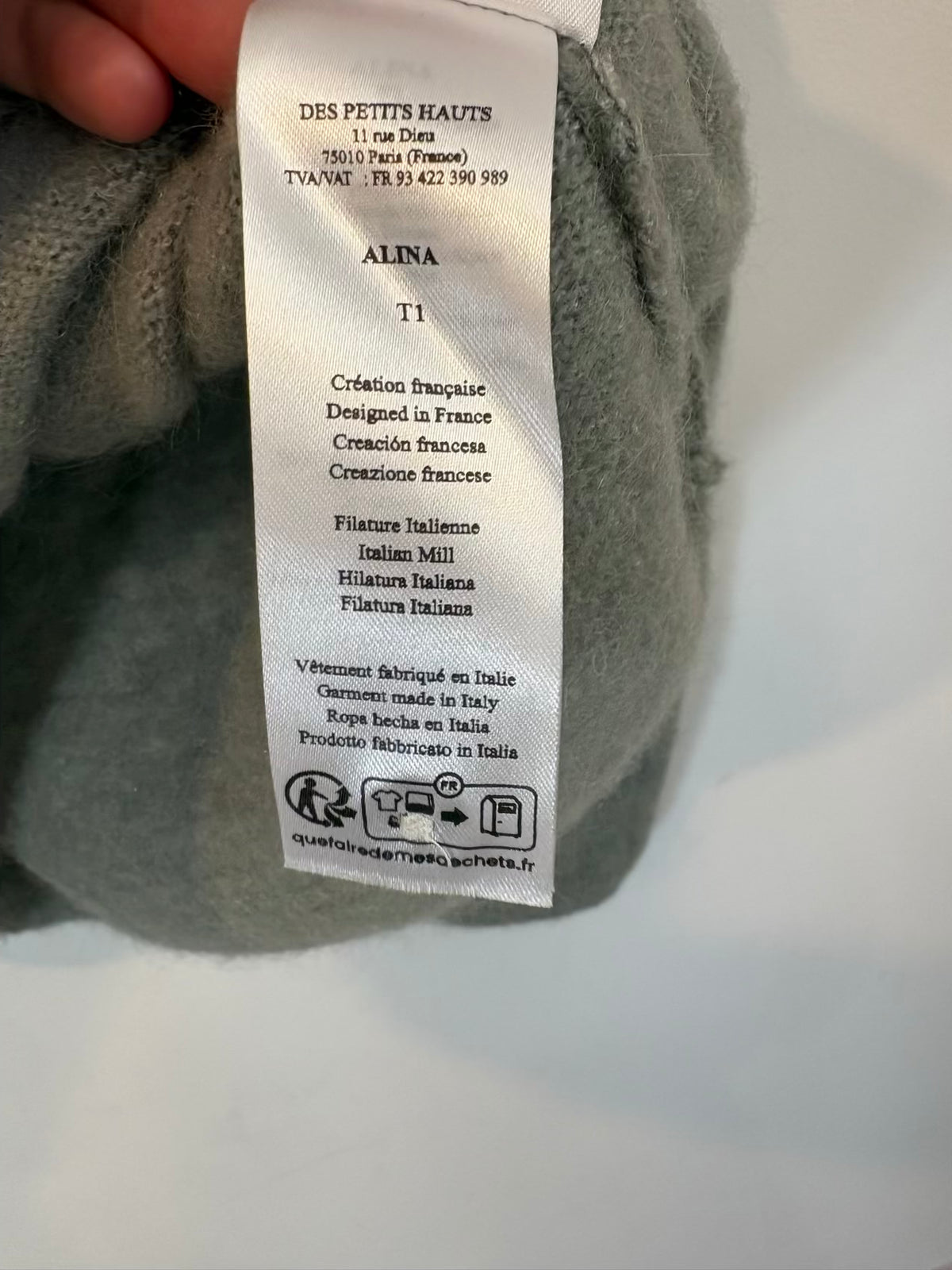 DES PETITS HAUTS. Chaqueta verde agua alpaca