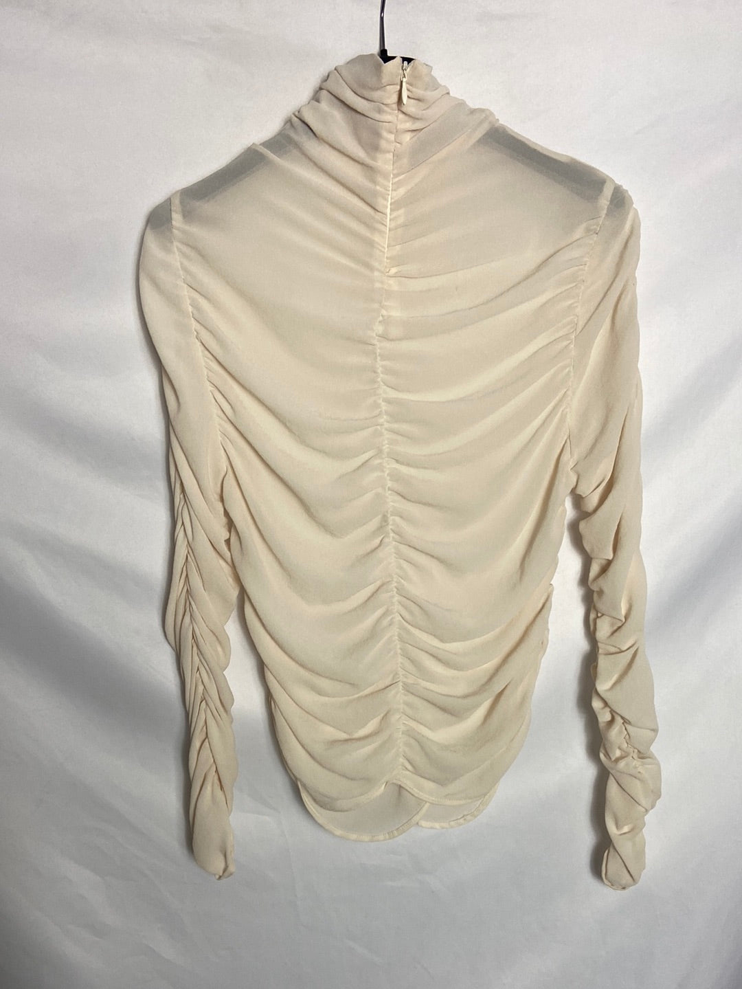 ZARA. Semi-sheer gathered beige top. TS