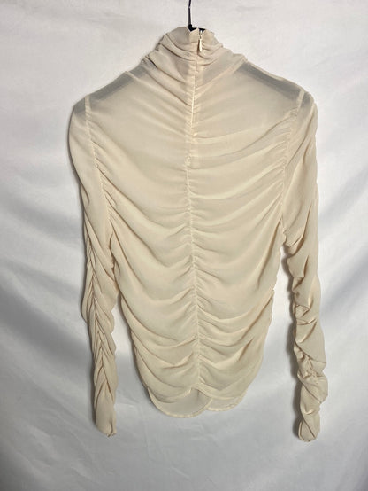 ZARA. Semi-sheer gathered beige top. TS