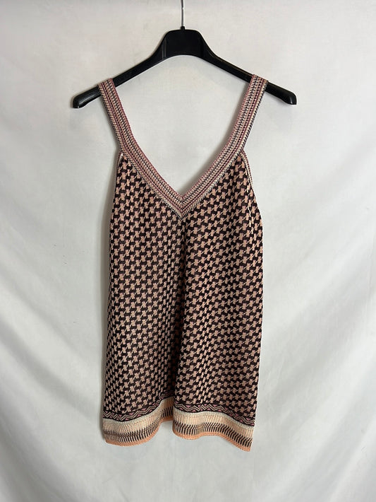 ZARA.Top estampado brillos T.s