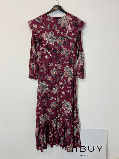 PANAMBI. Vestido largo estampado detalle volante. T 36