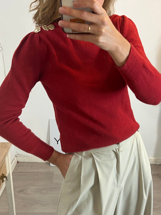 CLAUDIE PIERLOT. Jersey rojo detalle botones. T 1 (S)