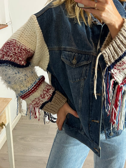 ZARA. Knit-sleeved denim jacket. TS