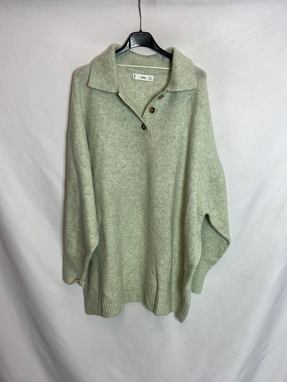 MANGO. Jersey verde polero T.l