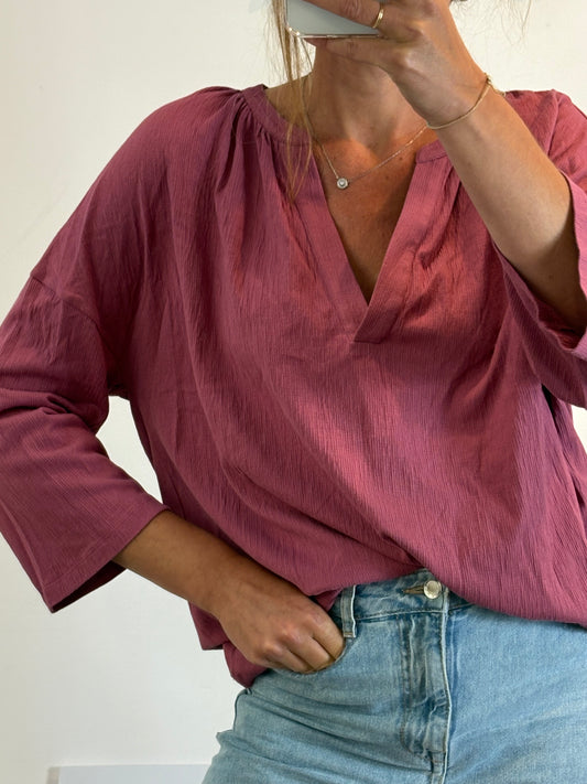 MASSIMO DUTTI. Blusa rosa textura. T XS