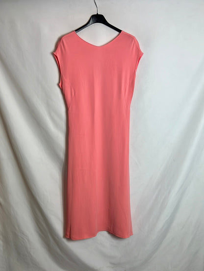 OTRAS. Vestido midi rosa fluido escote espalda. T S