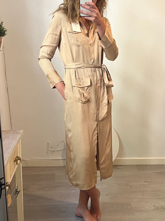ZARA. Vestido camisero/kimono largo marrón claro T M