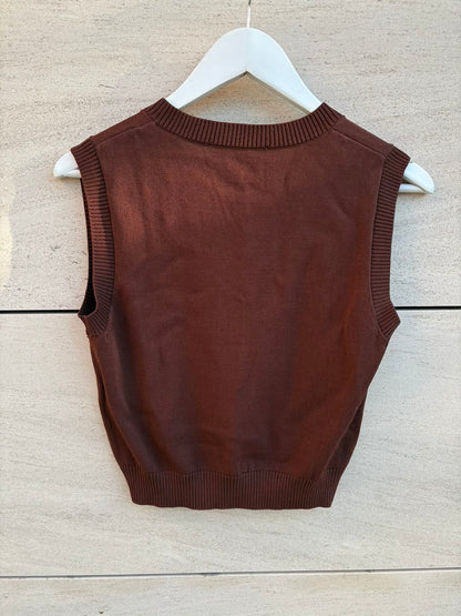 ZARA. Top punto elástico marrón chocolate
