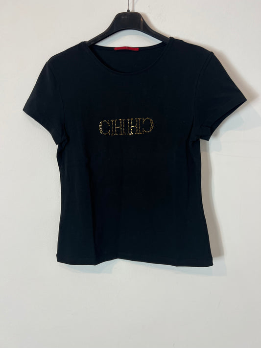 CAROLINA HERRERA. Black elastic logo t-shirt. TM(S)