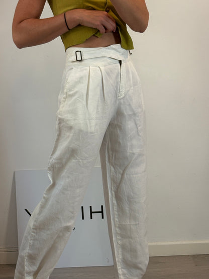 SOEUR. Pantalón lino cintura hebillas
