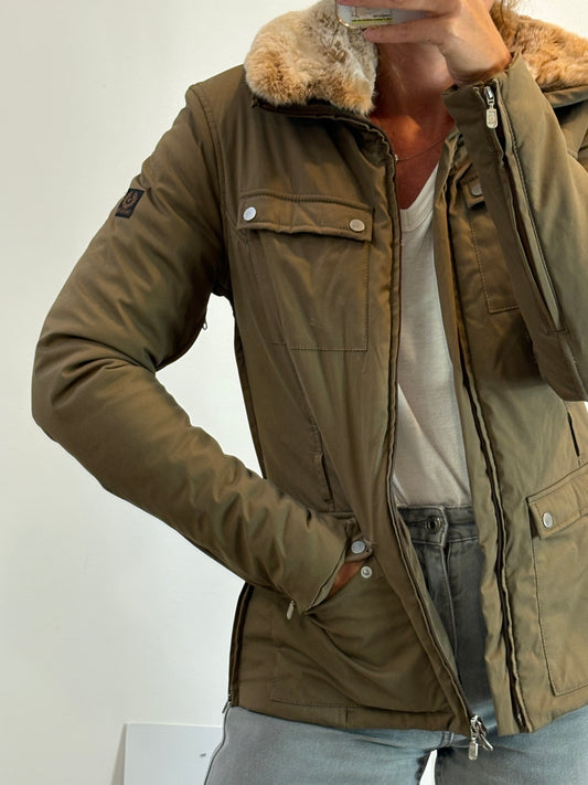 BELSTAFF. Chaqueta verde caqui acolchada bolsillos. T M