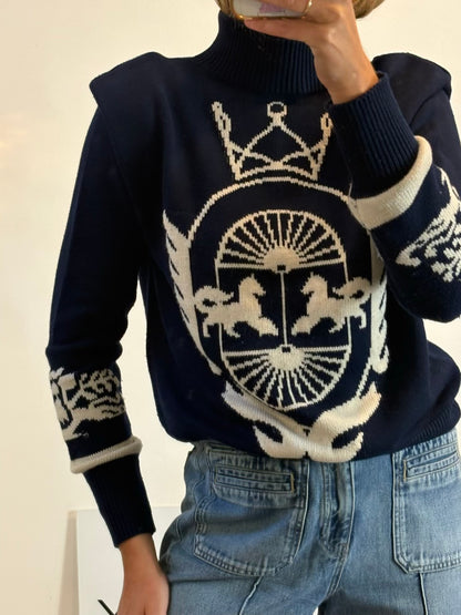 IQ COLLECTION. Jersey azul dibujo con lana