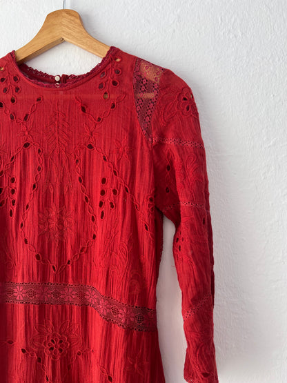 OTRAS. Vestido burdeos oscuro bordado  TU(S)