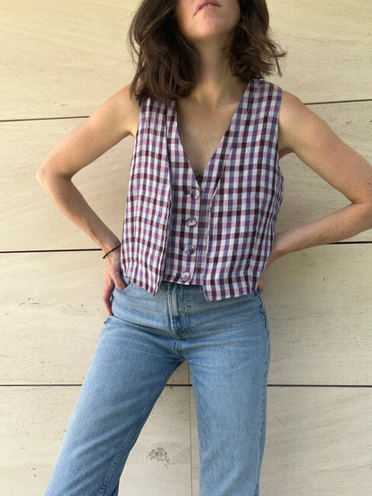 SCALPERS. chaleco cuadros lino  T.s