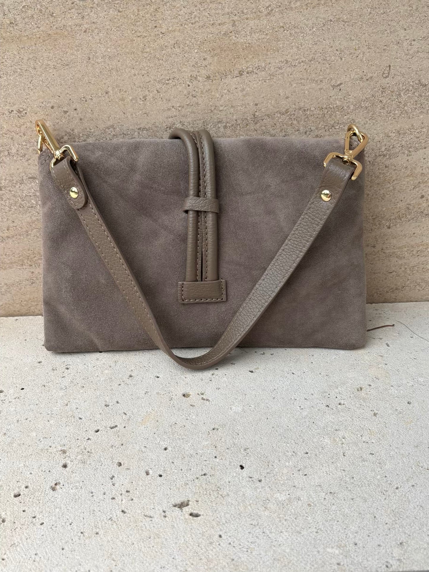 Bolso piel doble asa color topo