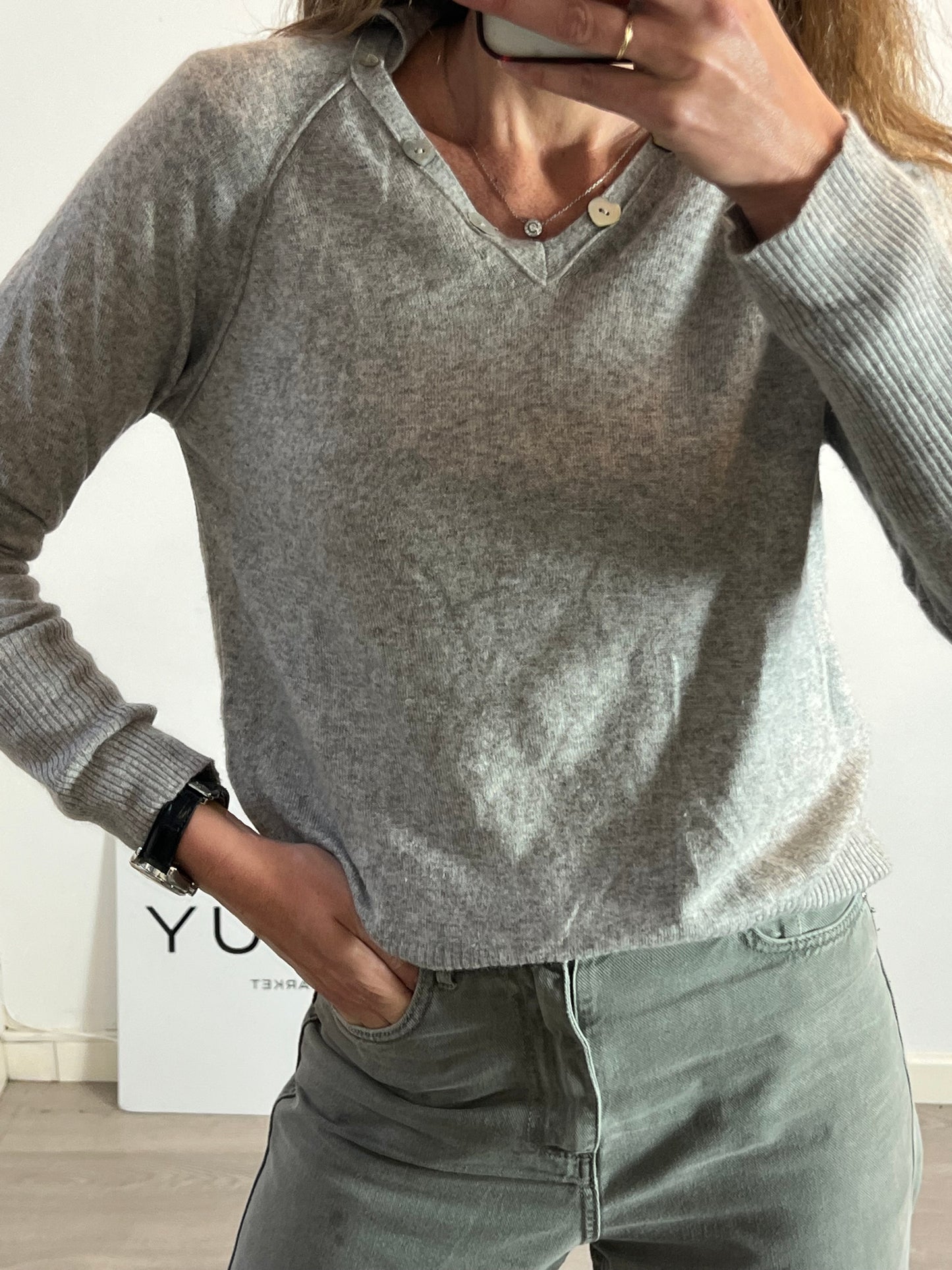 PATCHWORK .Jersey gris con angora T.XL