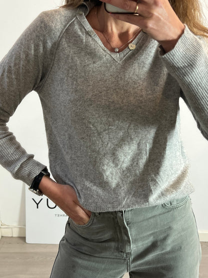 PATCHWORK .Jersey gris con angora T.XL