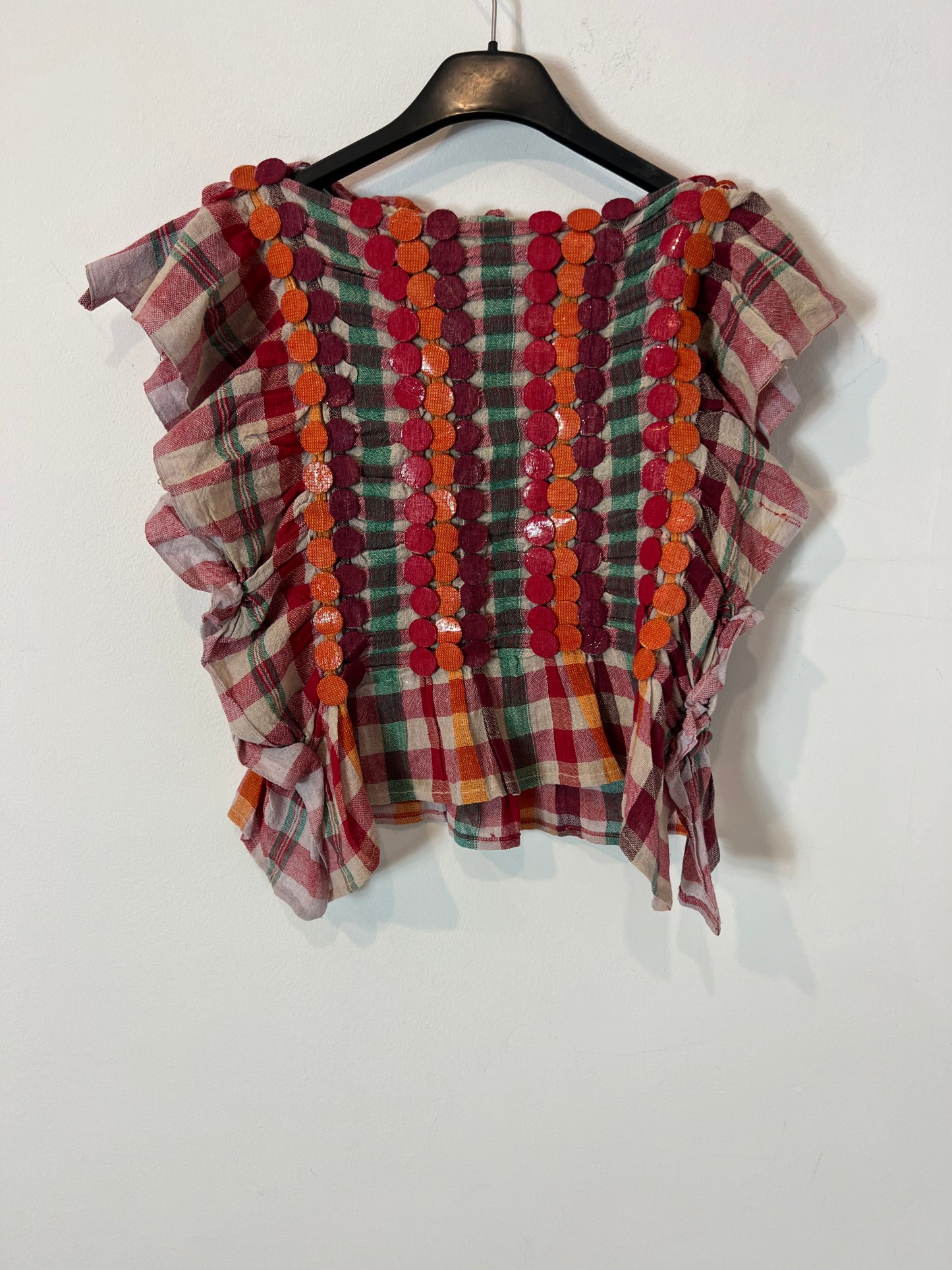 OTRAS. Top cuadros y abalorios. T S/M