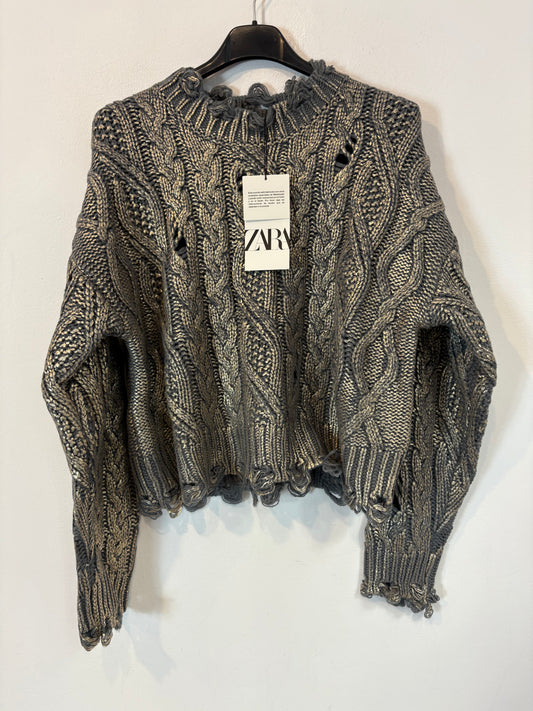 ZARA. Jersey gris ochos textura. T M