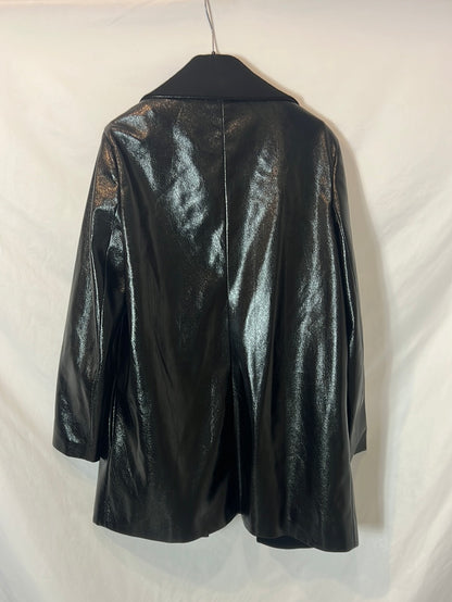 MAJE. Abrigo fino negro doble textura. T 40