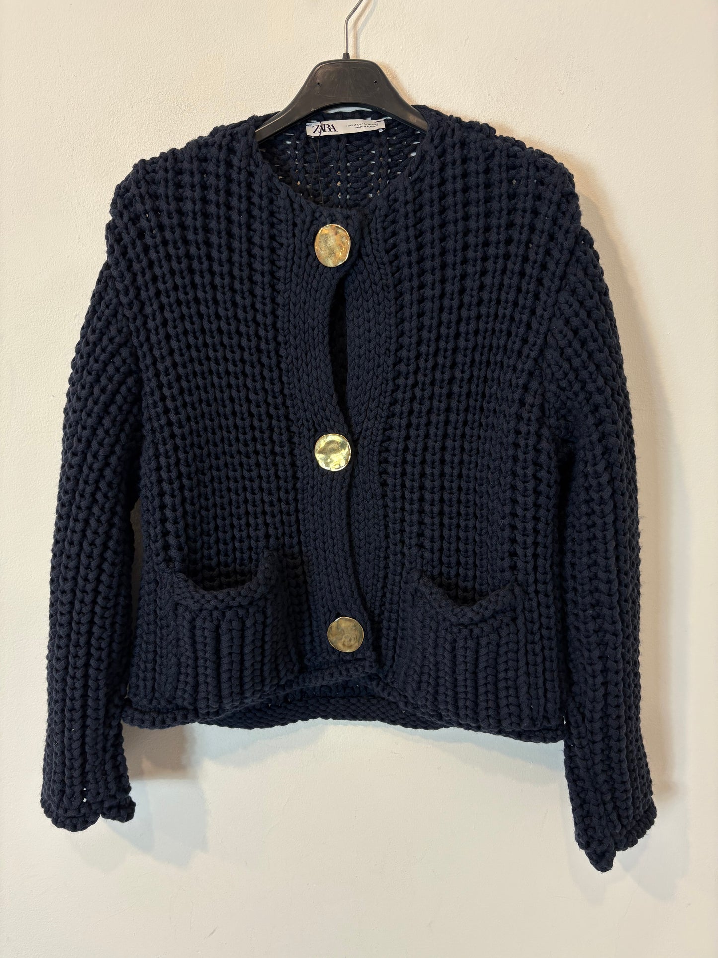 ZARA. Chaqueta punto grueso azul