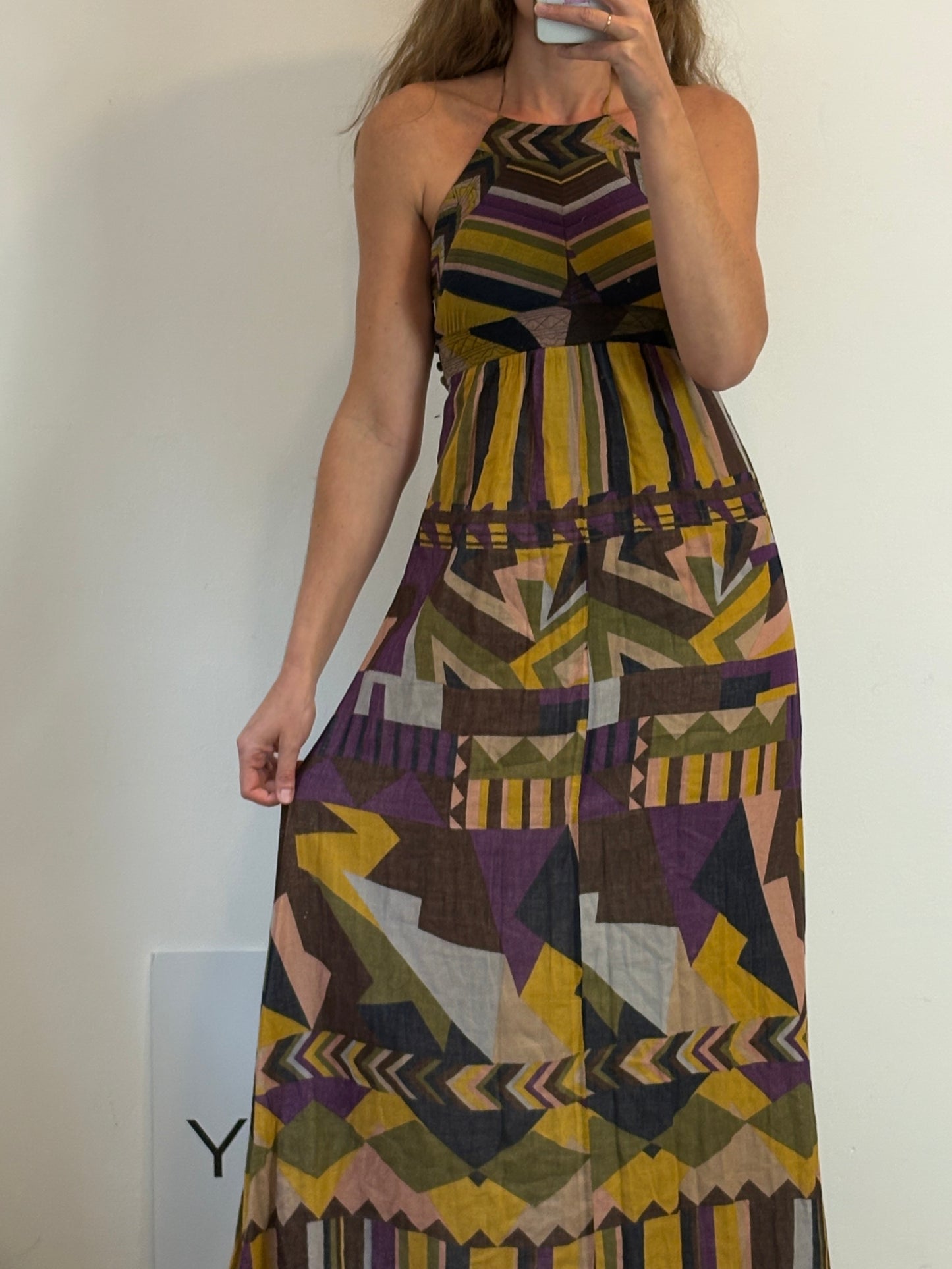 BA&SH. Vestido largo estampado halter