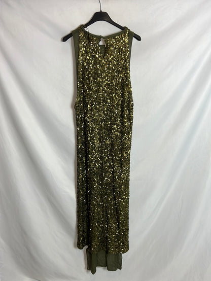 ZARA. Vestido mido doble capa lentejuelas y gasa. T M