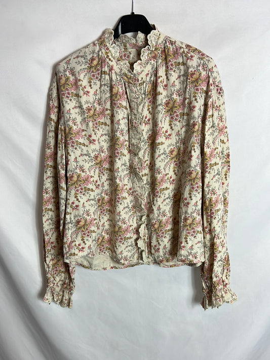 OTRAS. Blusa beige textura flores. T S