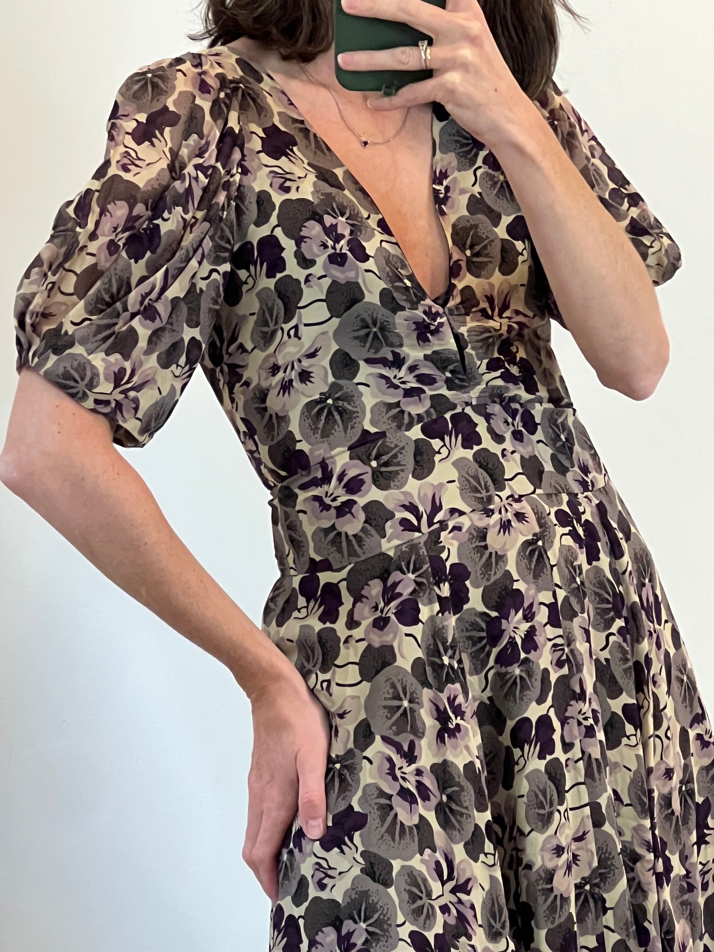 MASSCOB. Printed silk midi dress. Size XS