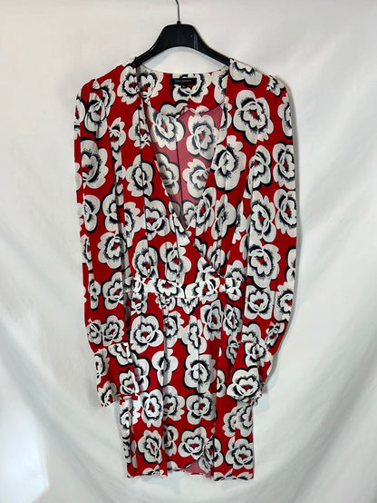 TARA JARMON. Vestido corto rojo flores. T 36