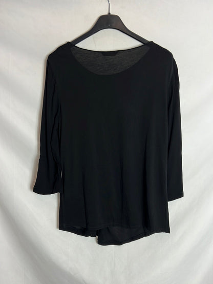 MASSIMO DUTTI. Top negro doble textura. T S