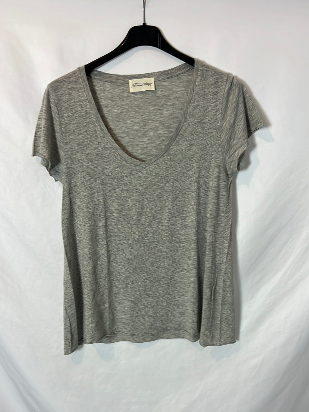 AMERICAN VINTAGE. Camiseta gris claro jaspeado algodón. T M