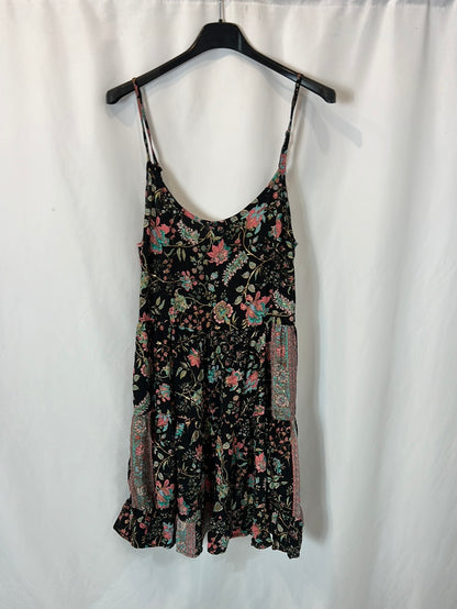 MANGALAN. Vestido negro flores sedaT.s/m