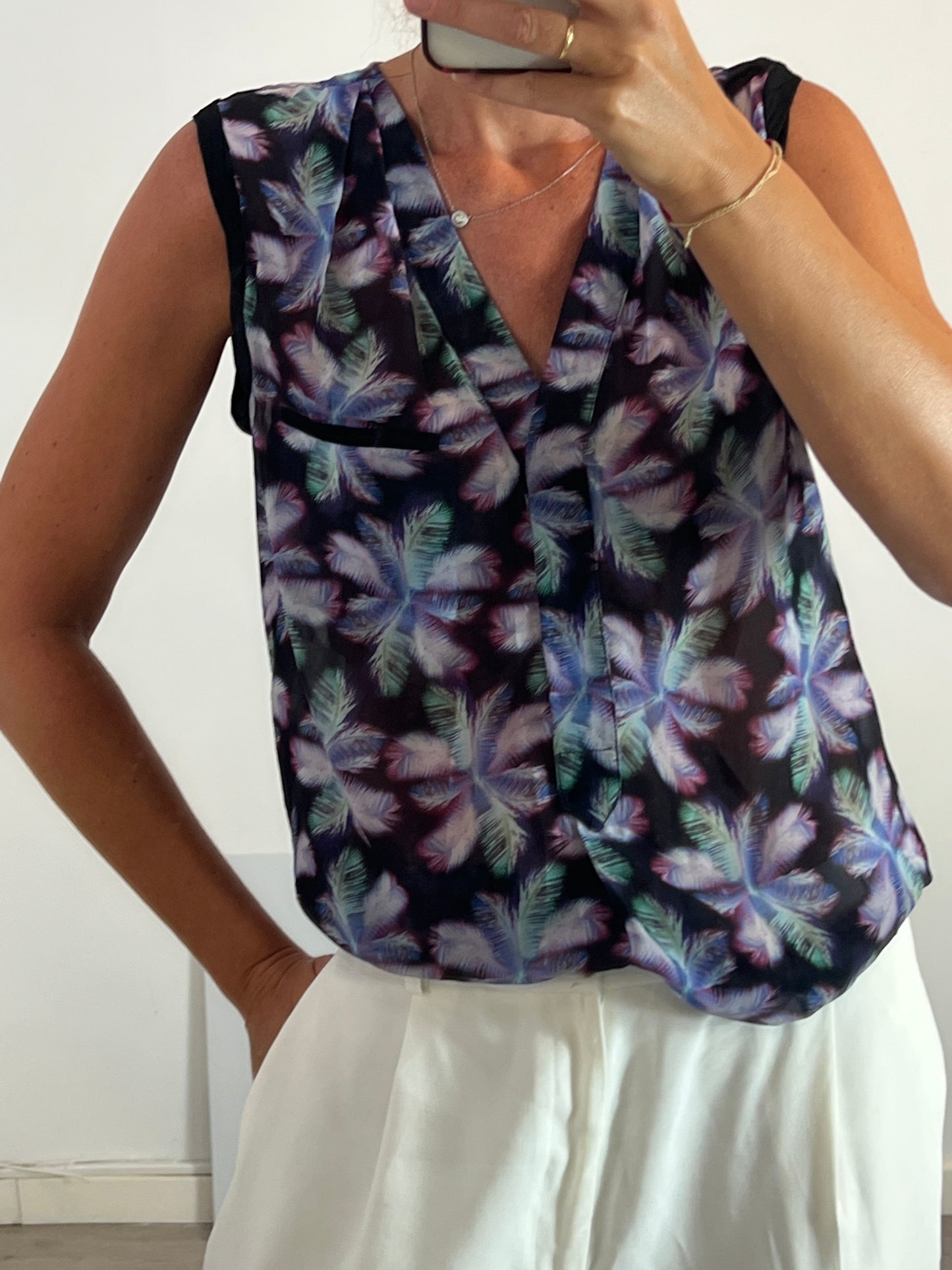 SANDRO. Black palm tree blouse TM