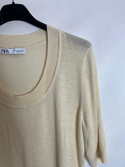 ZARA. Top punto fino beige. T M