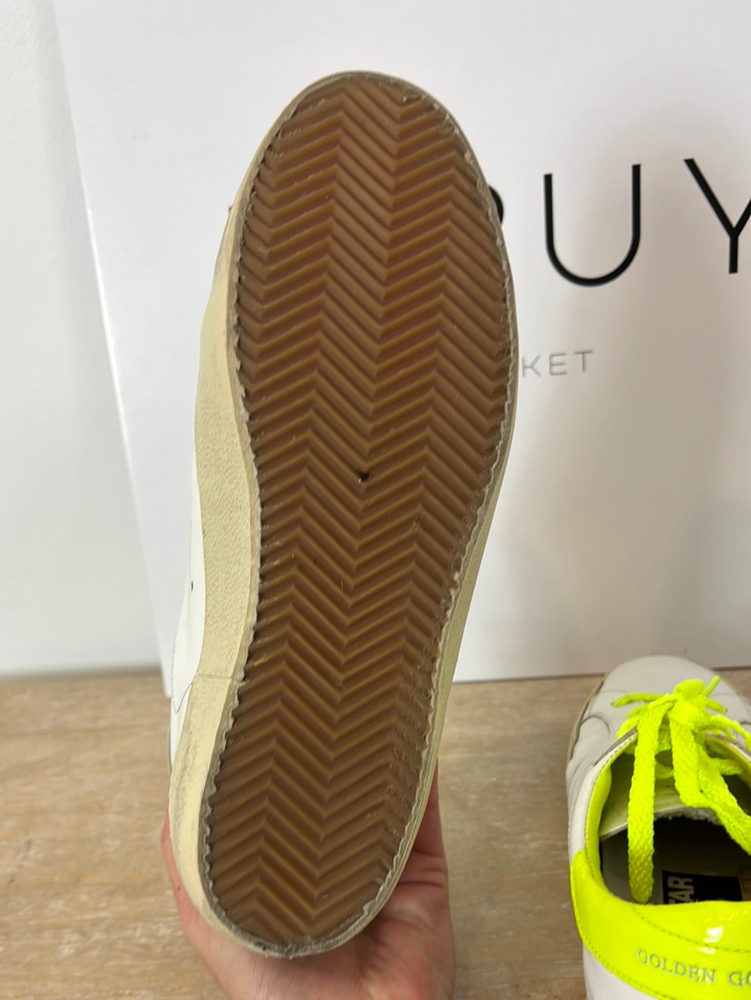 GOLDEN GOOSE. White and fluorescent leather sneakers. Size 39