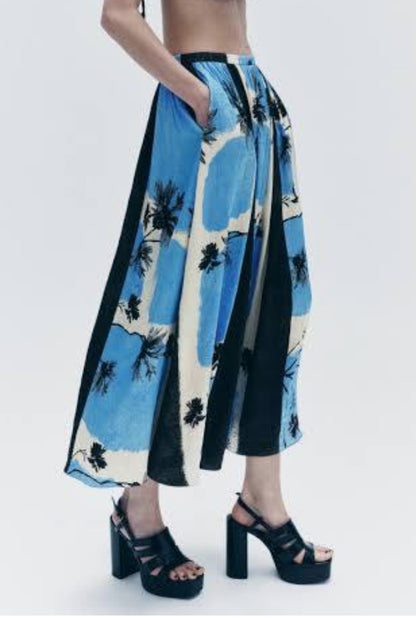 ZARA. Falda midi palmeras