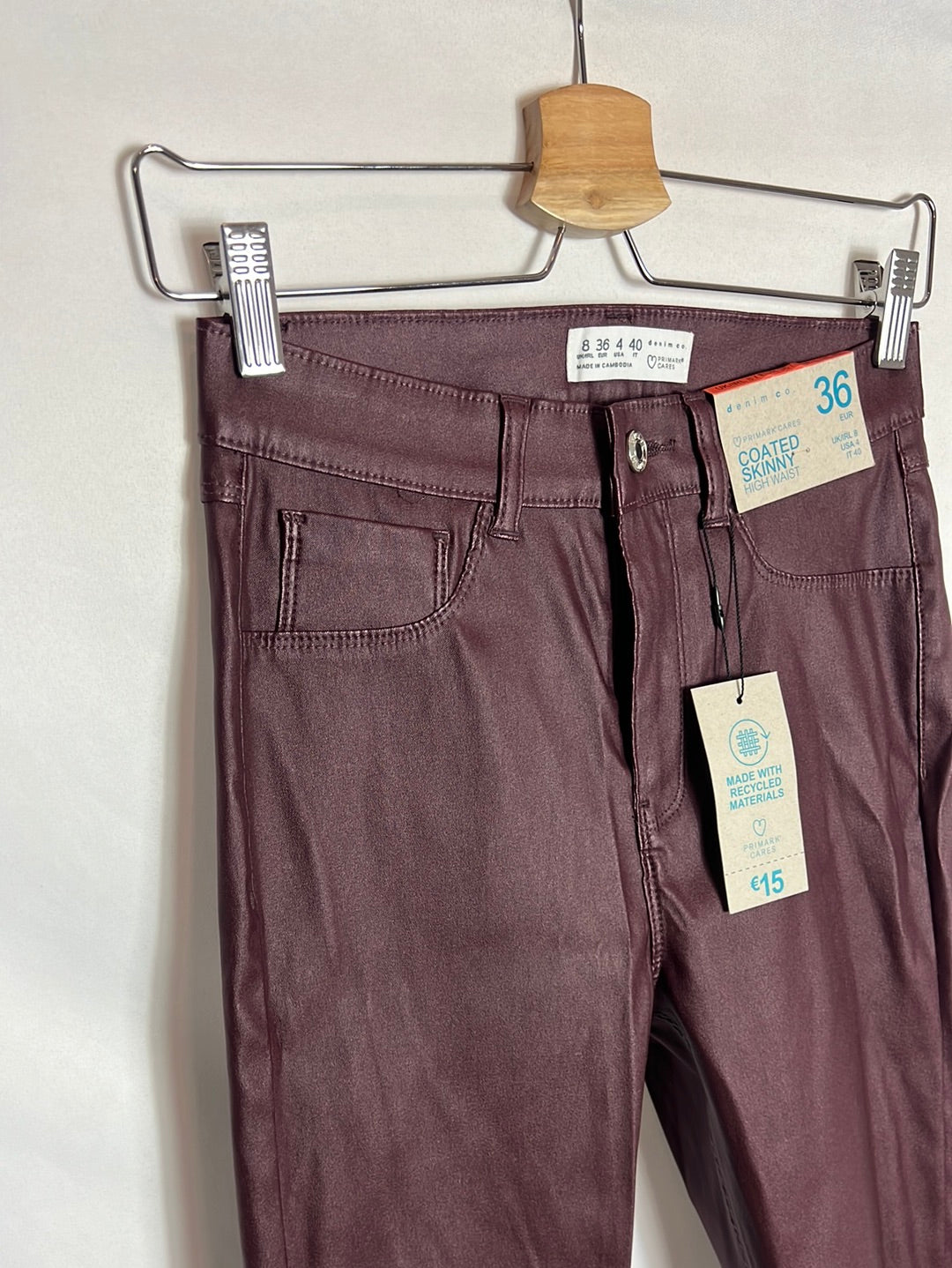PRIMARK. Waxed burgundy trousers size 36