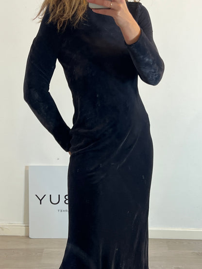 CORTANA. Vestido midi terciopelo azul. T 38 (tara)