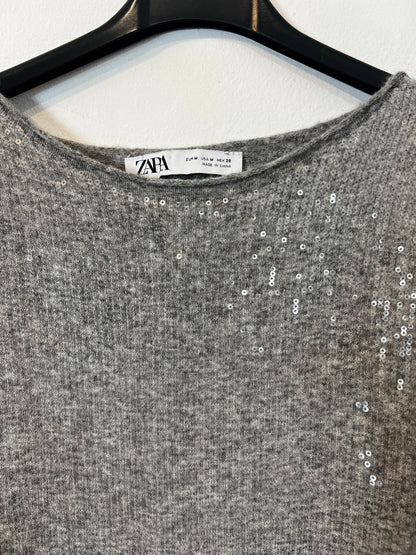 ZARA. conjunto gris lentejuelas con lana