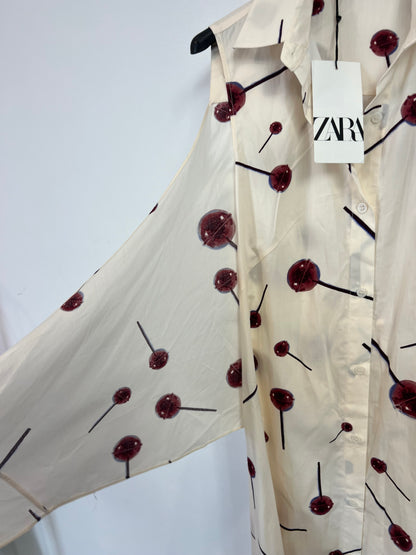 ZARA. Printed beige dress. Size XS