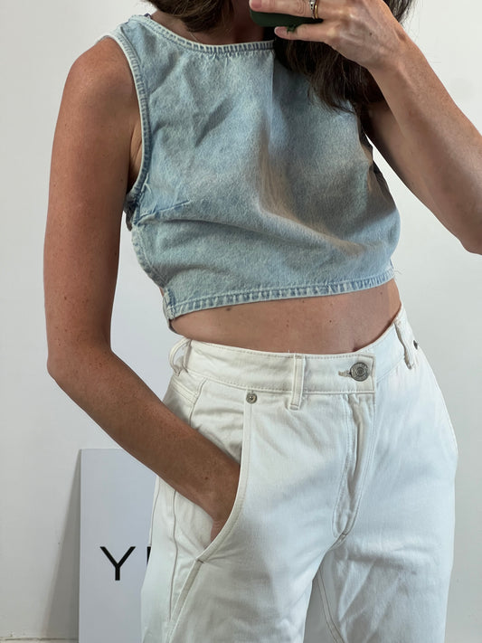ZARA. Top denim espalda T.s