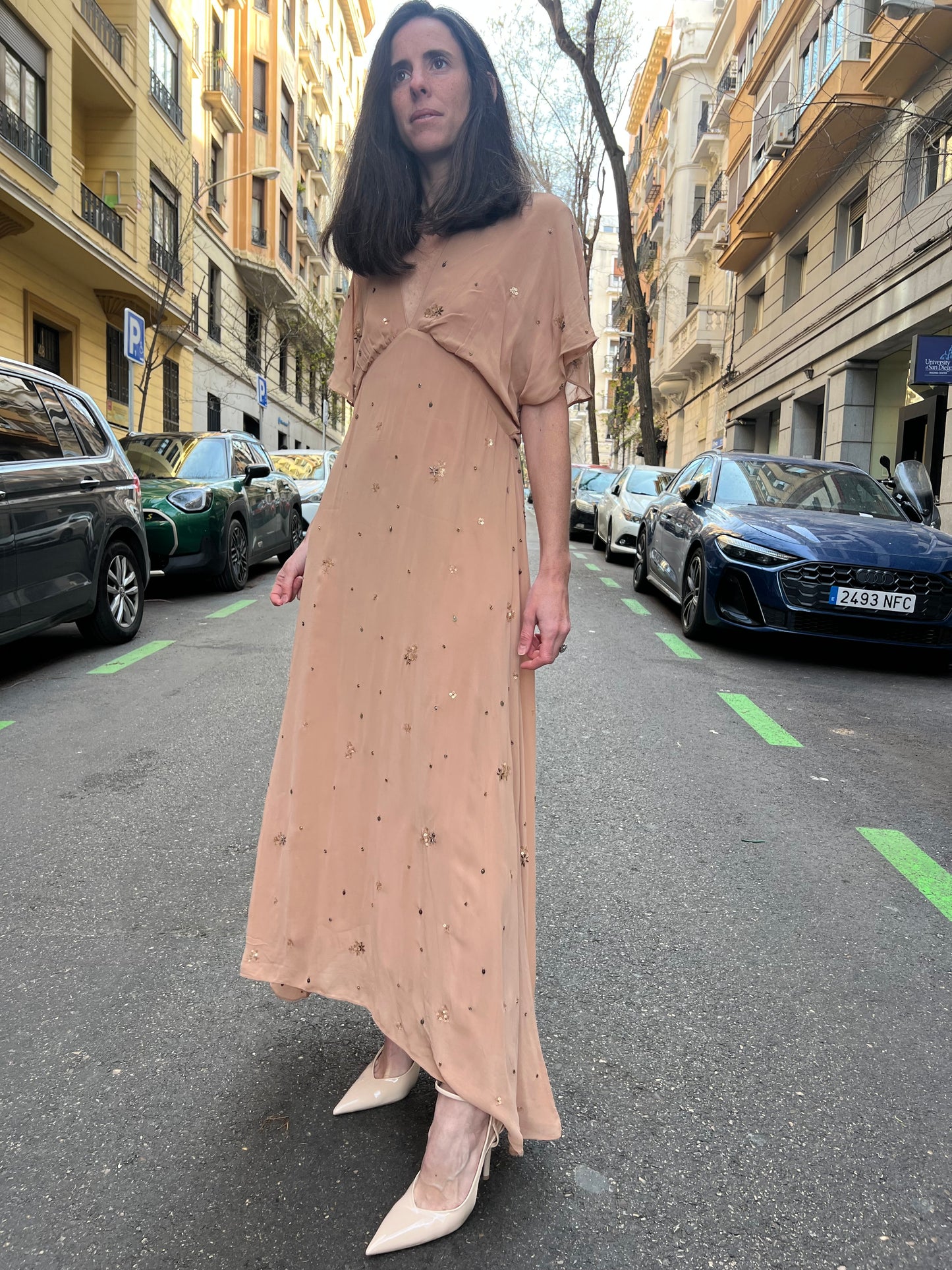 ZARA. Vestido gasa detalles lentejuelas