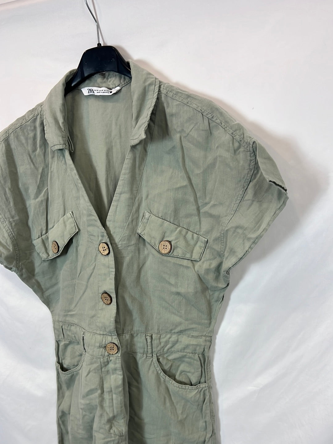 ZARA. Mono verde lino T.m