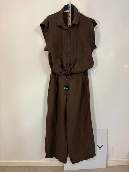 Conjunto top y pantalón fluidos chocolate